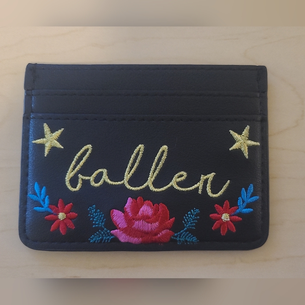Embroidered Black Card Holder